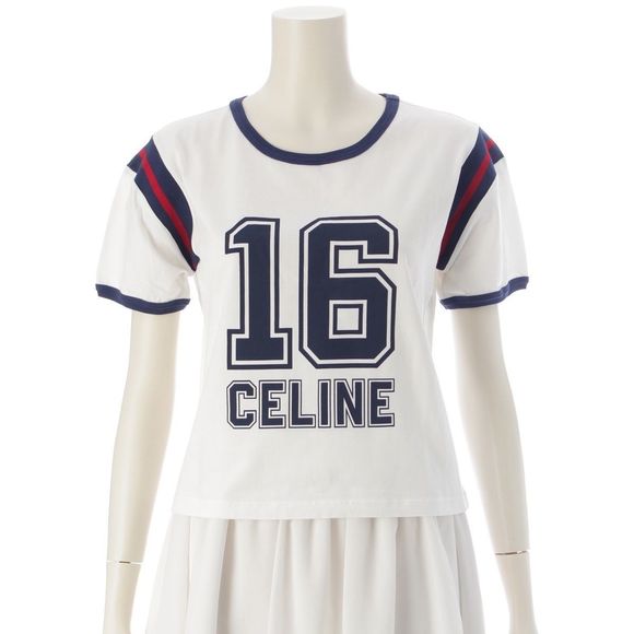 Celine Cotton Logo 16 BOXY Cropped Short Sleeved Tee Top 2x87j671q White XS - Picture 1 of 10